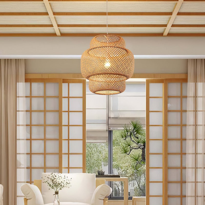 ATELIER-TIBET – Lampe Suspendue en Bois et Bambou