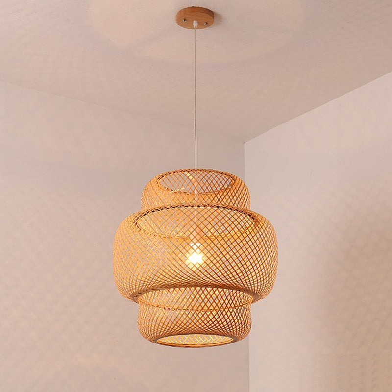 ATELIER-TIBET – Lampe Suspendue en Bois et Bambou