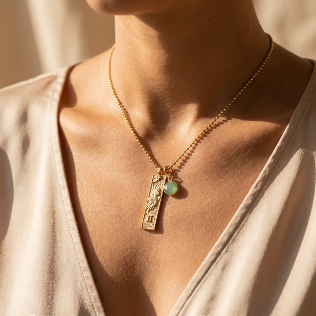 ATELIER-TIBET – Collier Rectangle - Signe Astrologique et sa Pierre Naturelle