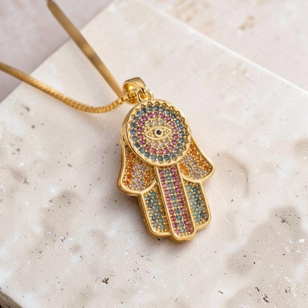 ATELIER-TIBET – Pendentif Lumière & Protection Hamsa Dorée