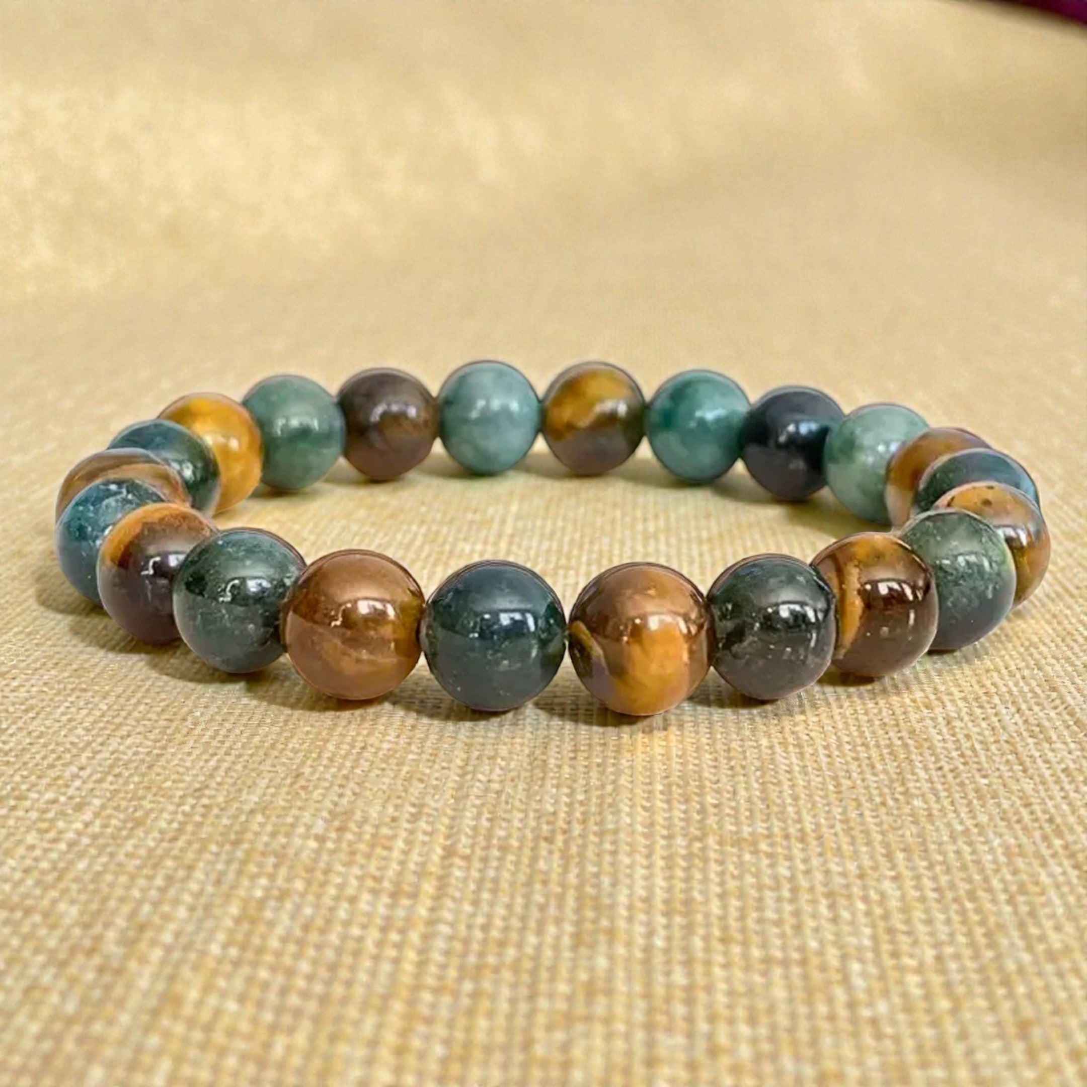 ATELIER-TIBET – Bracelet Équilibre & Protection en Oeil de Tigre & Agate Mousse