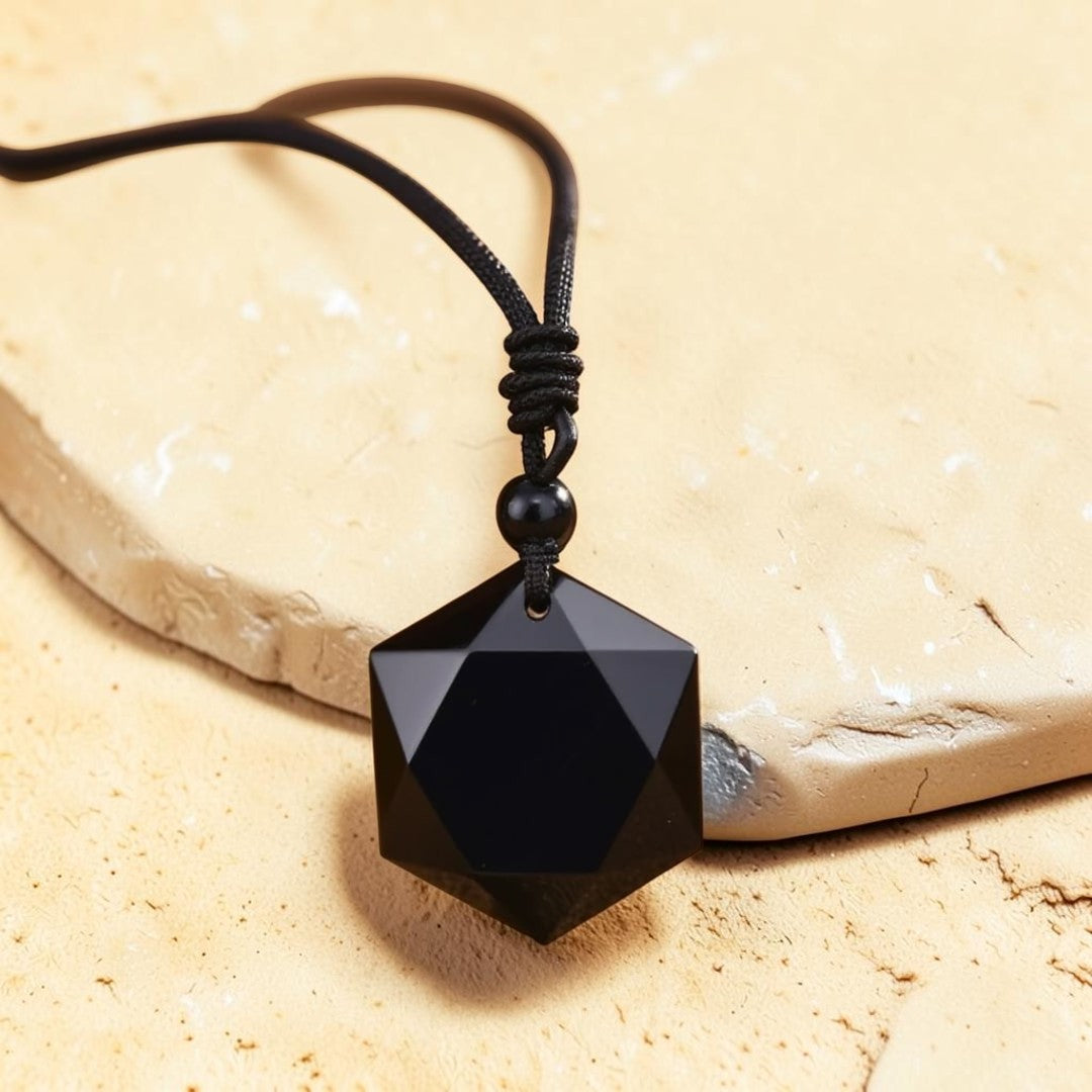 ATELIER-TIBET – Pendentif Étoile en Obsidienne Noire