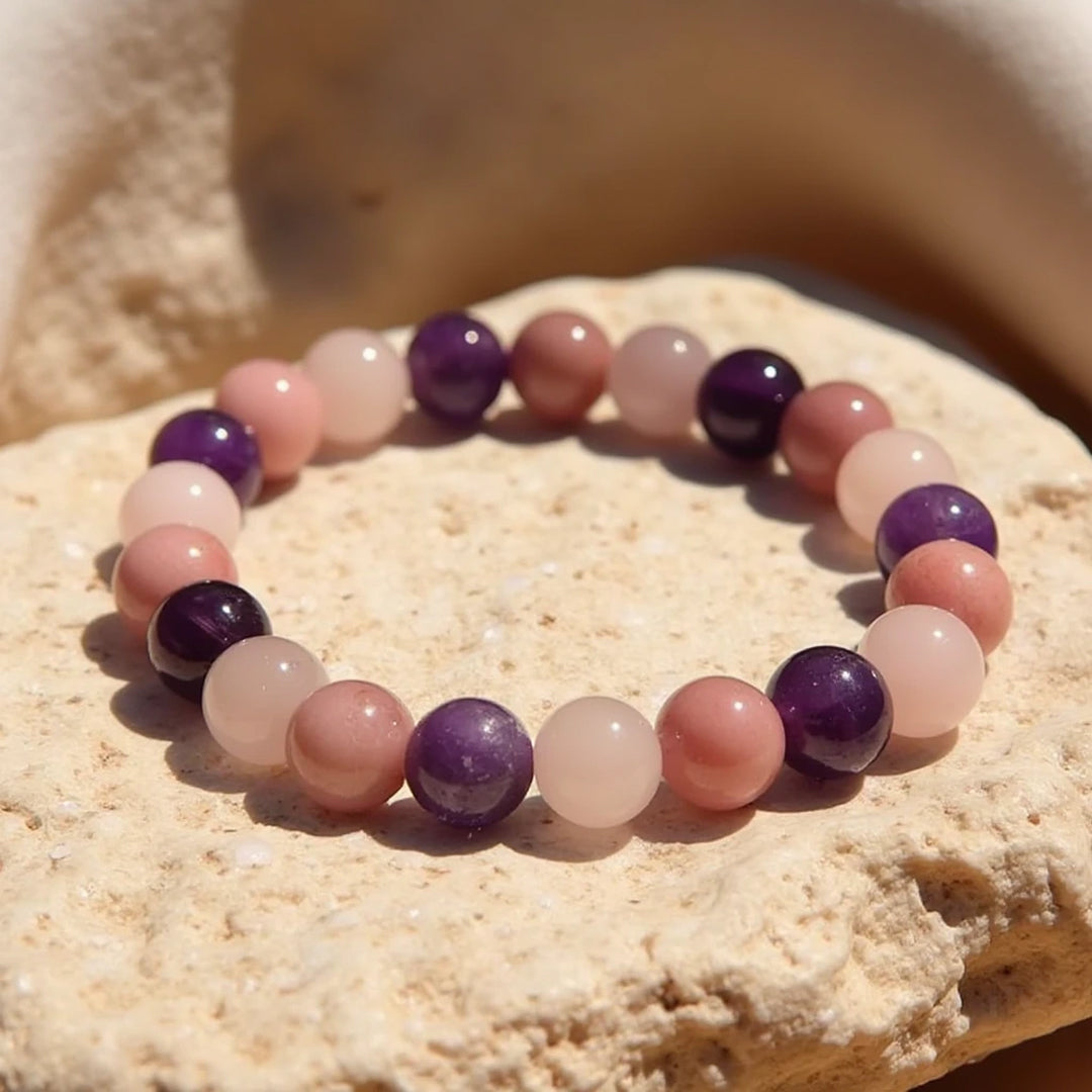 ATELIER-TIBET – Bracelet Amour de Soi en Rhodonite, Quartz Rose & Améthyste