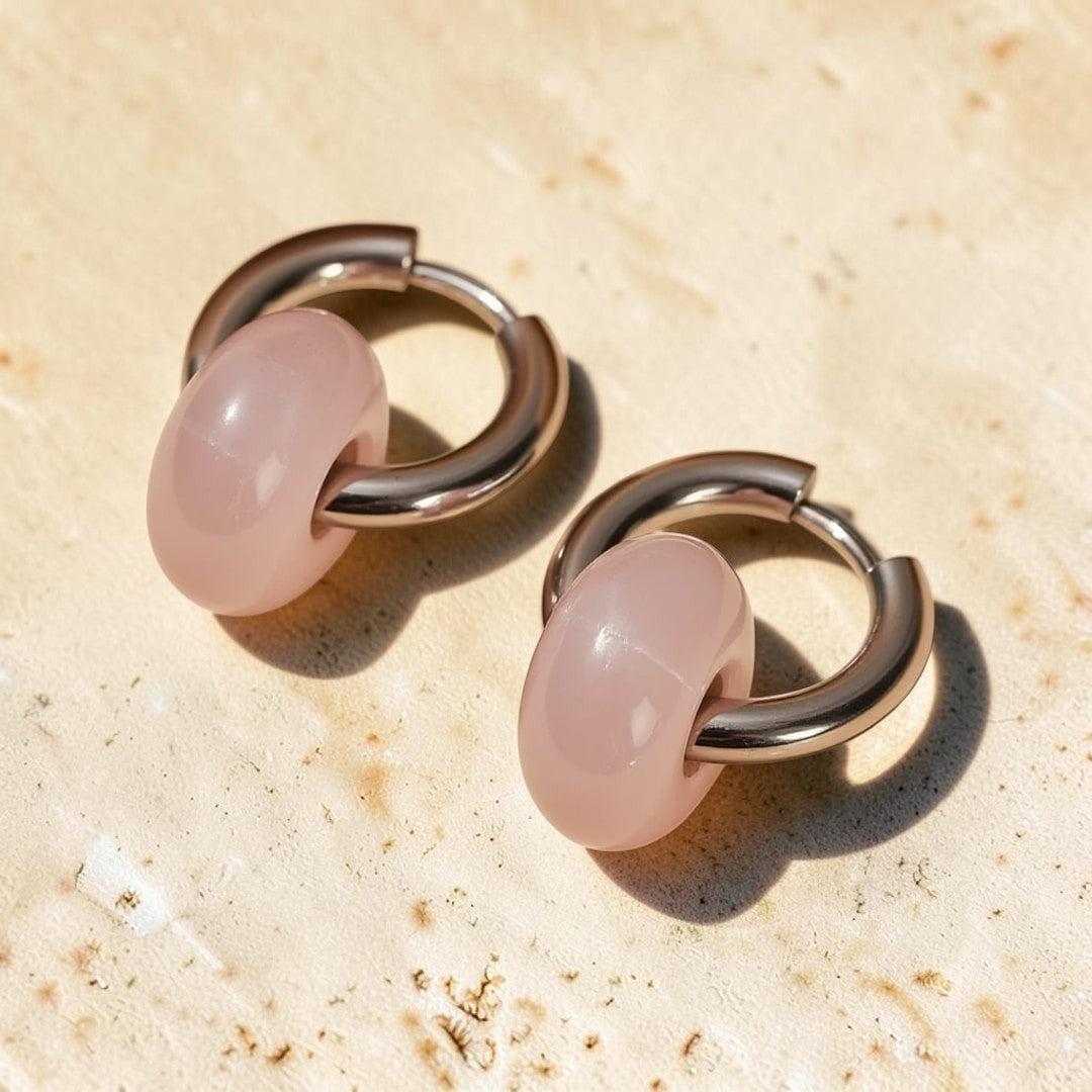 ATELIER-TIBET – Boucles d'Oreilles Double Créole en Pierres Naturelles