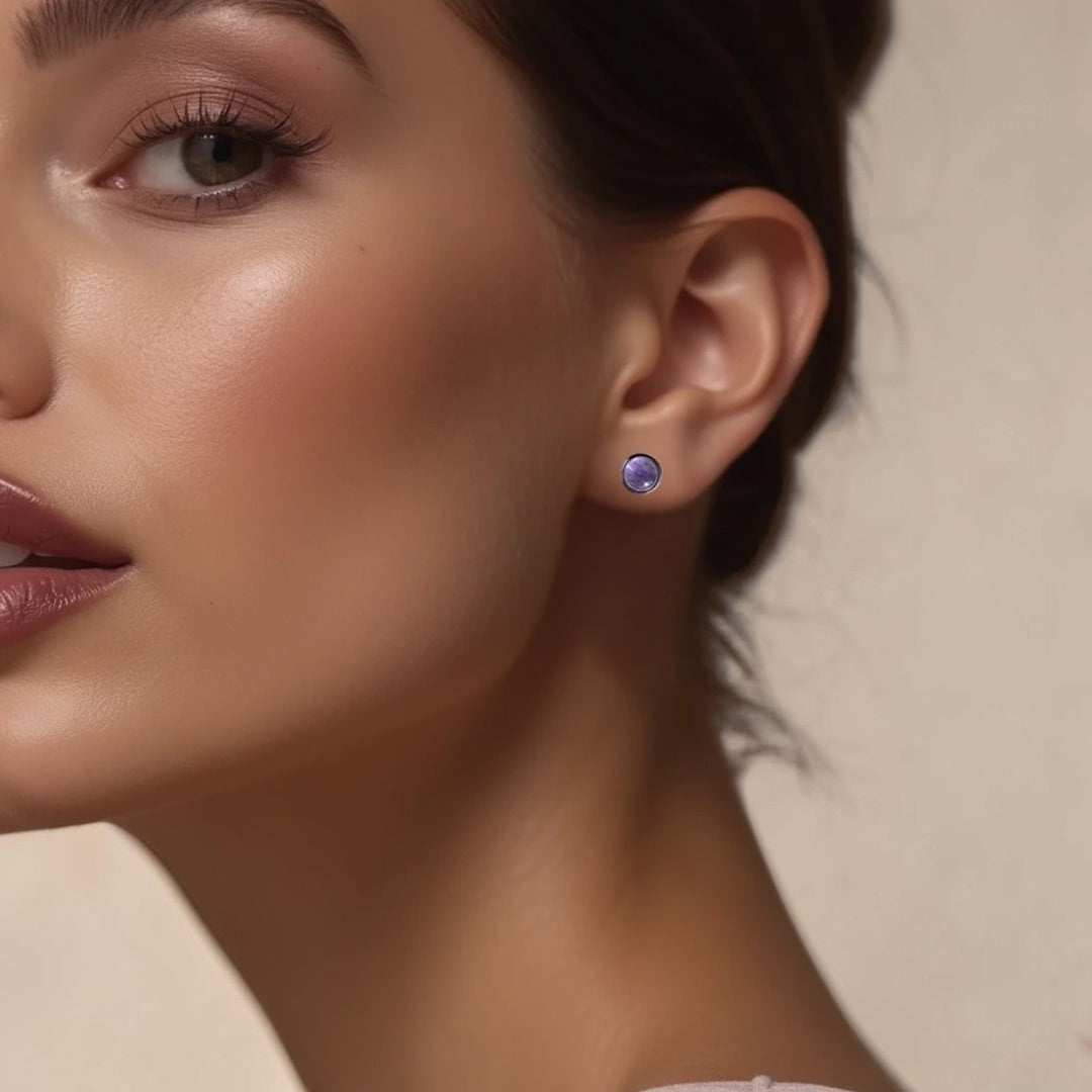 ATELIER-TIBET – Boucles d'Oreilles Clous en Améthyste & Argent