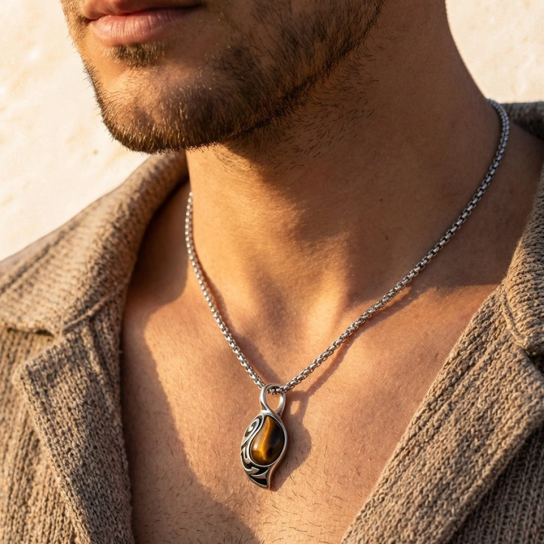 ATELIER-TIBET – Pendentif Bouclier Tribal en Oeil de Tigre