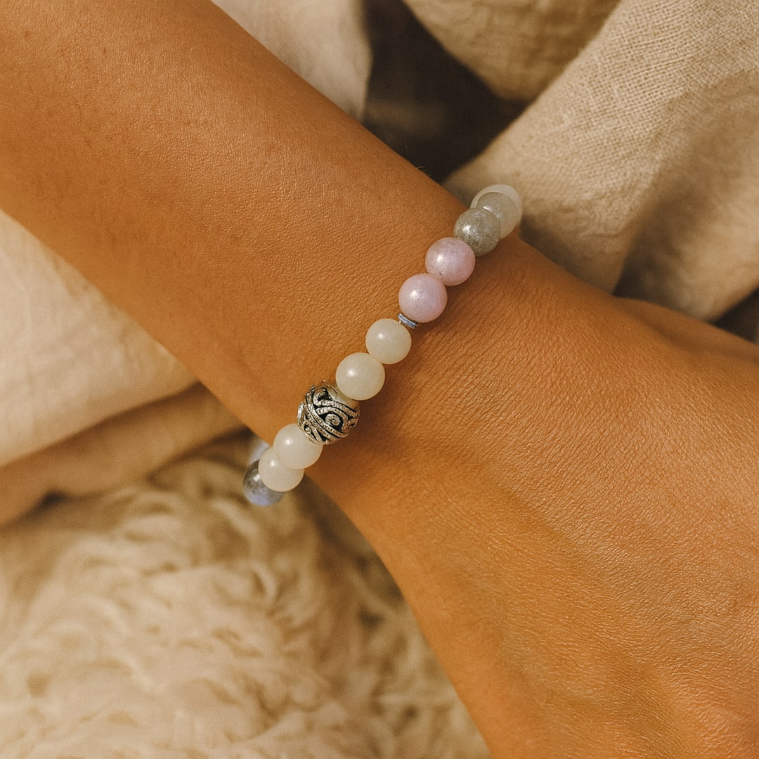ATELIER-TIBET – Bracelet Premium Énergie Féminine en Labradorite, Pierre de Lune & Kunzite