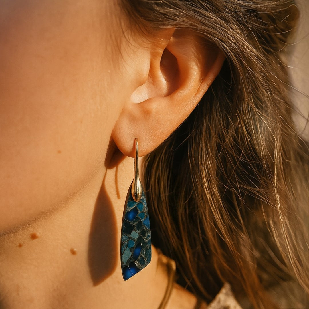 ATELIER-TIBET – Boucles d'Oreilles Pendantes en Jaspe Bleu