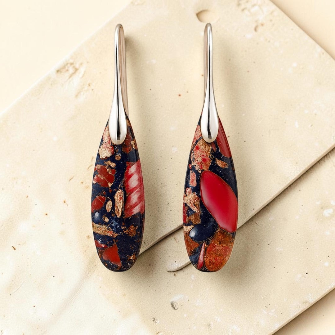 ATELIER-TIBET – Boucles d'Oreilles Larme Ethnique en Jaspe