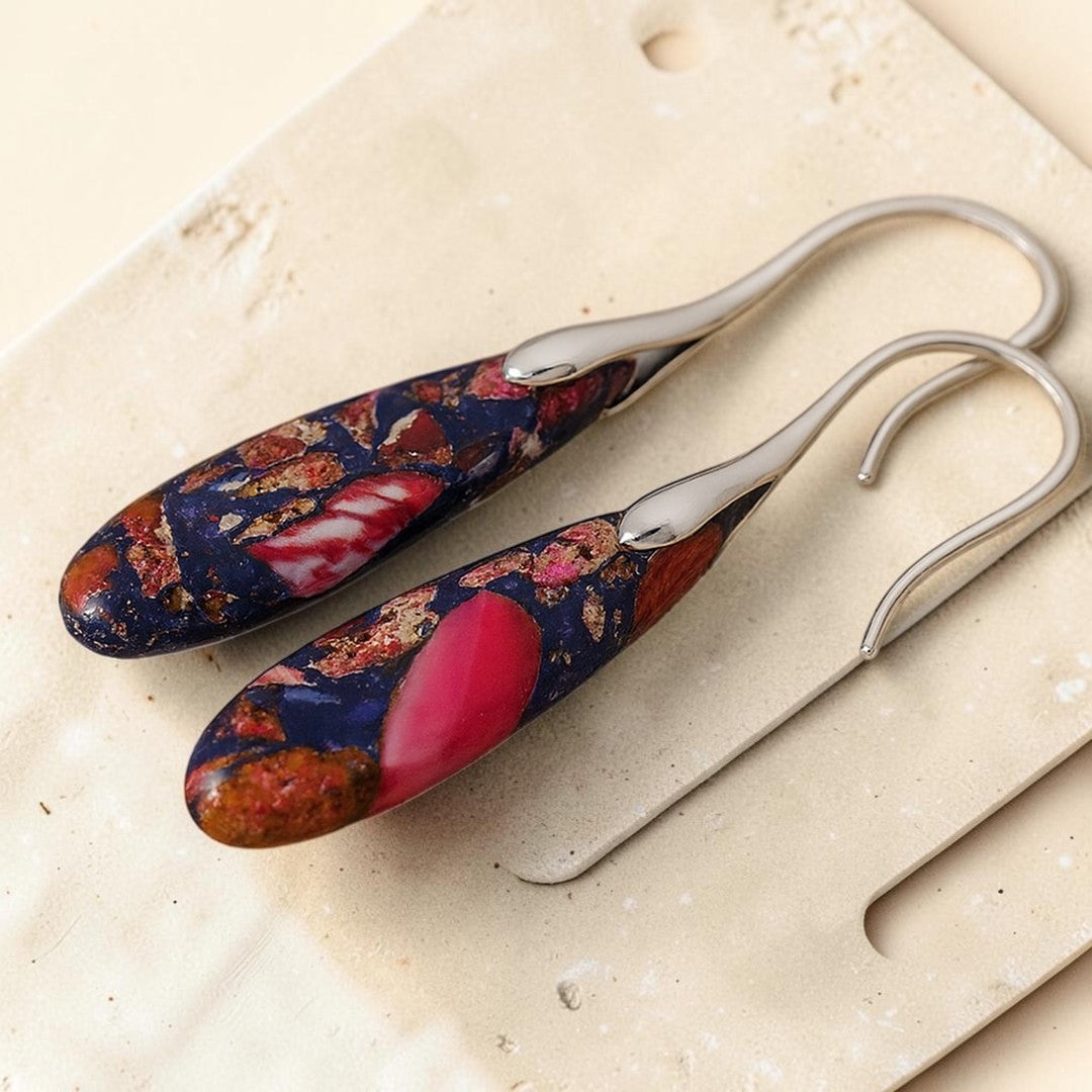 ATELIER-TIBET – Boucles d'Oreilles Larme Ethnique en Jaspe