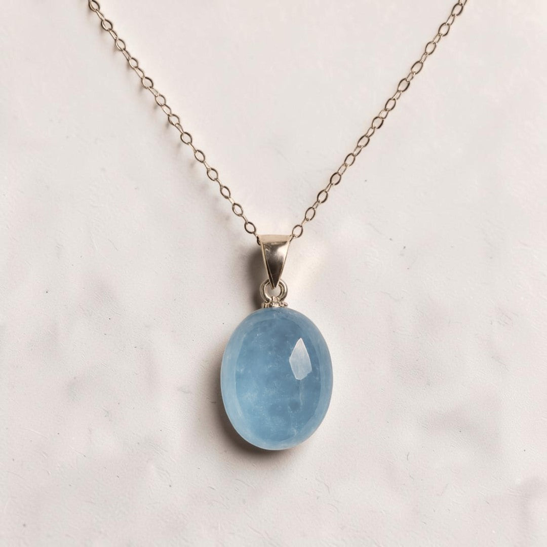 ATELIER-TIBET – Pendentif Calme Profond en Aigue-Marine & Argent