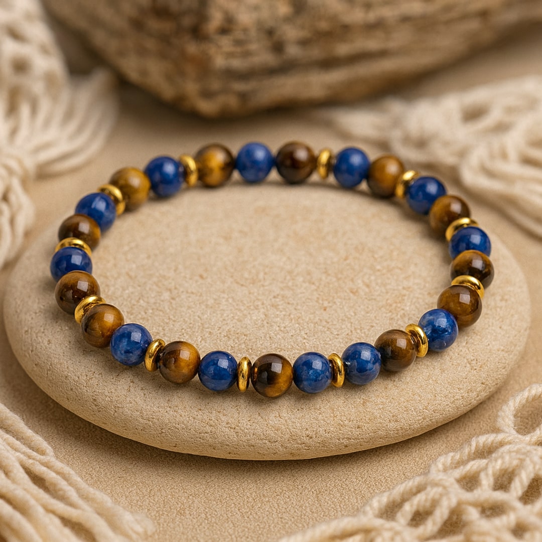 ATELIER-TIBET – Bracelet Lâcher-Prise en Oeil de Tigre & Lapis Lazuli