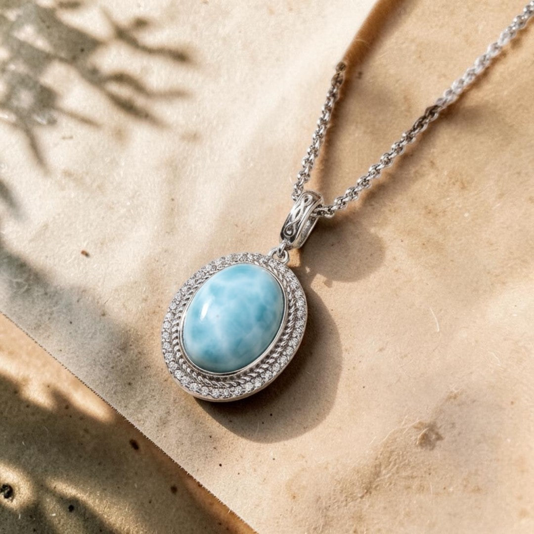 ATELIER-TIBET – Collier Bleu Tranquillité en Larimar