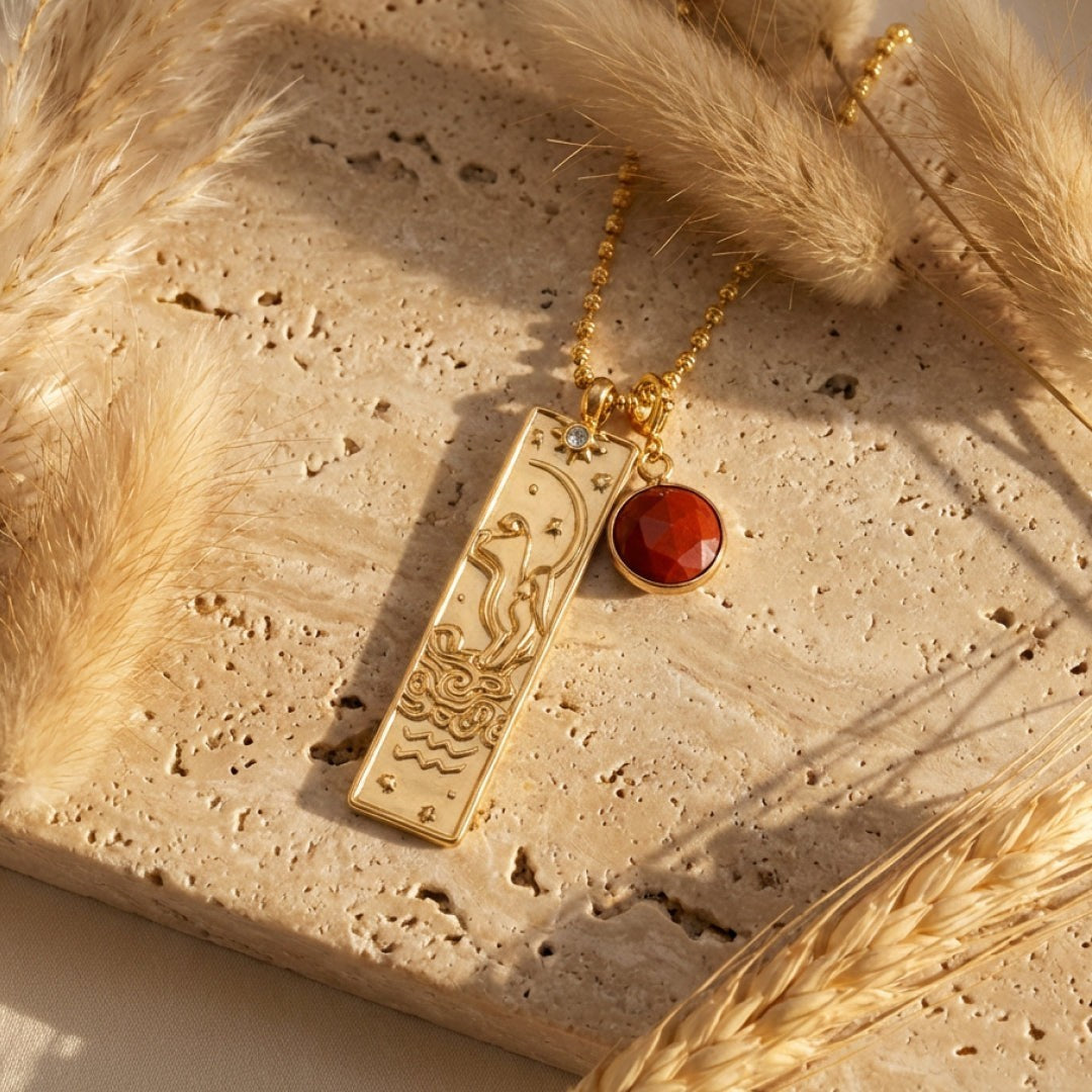 ATELIER-TIBET – Collier Rectangle - Signe Astrologique et sa Pierre Naturelle