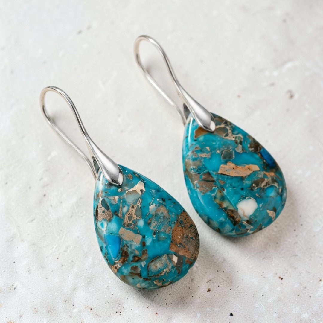 ATELIER-TIBET – Boucles d’Oreilles Gouttes Aquarella en Jaspe Bleu
