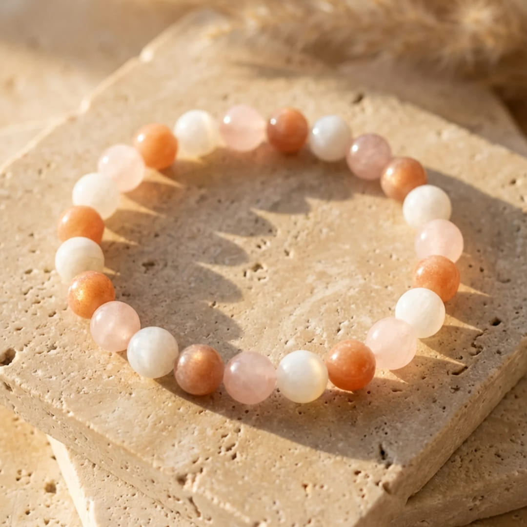 ATELIER-TIBET – Bracelet Vénus en Pierre de Soleil, Quartz Rose & Pierre de Lune