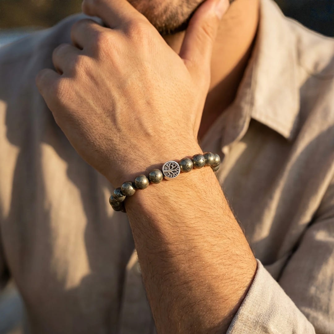 ATELIER-TIBET – Bracelet Bouclier de Prospérité en Pyrite