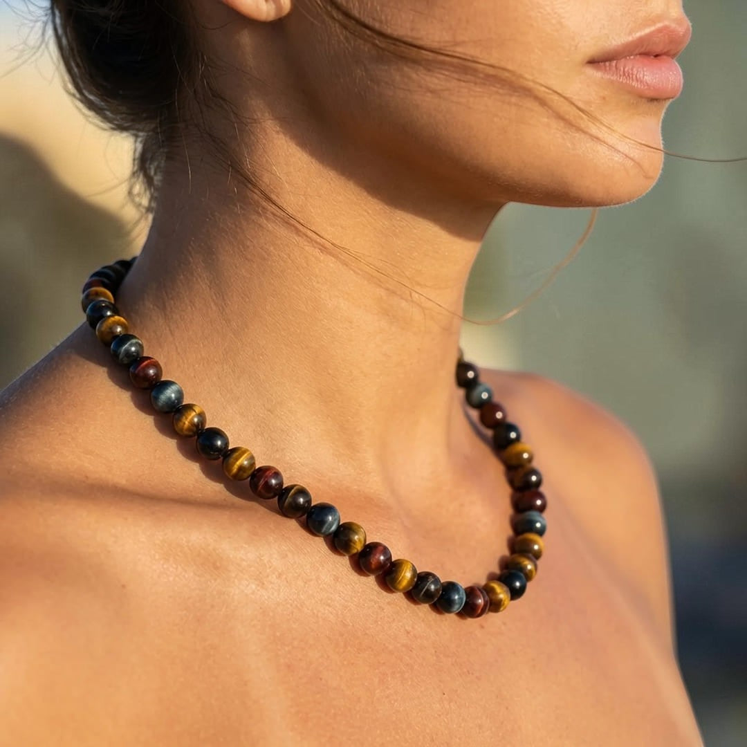 ATELIER-TIBET – Collier Oeil Multiple en Oeil de Tigre, Oeil de Faucon & Oeil de Taureau