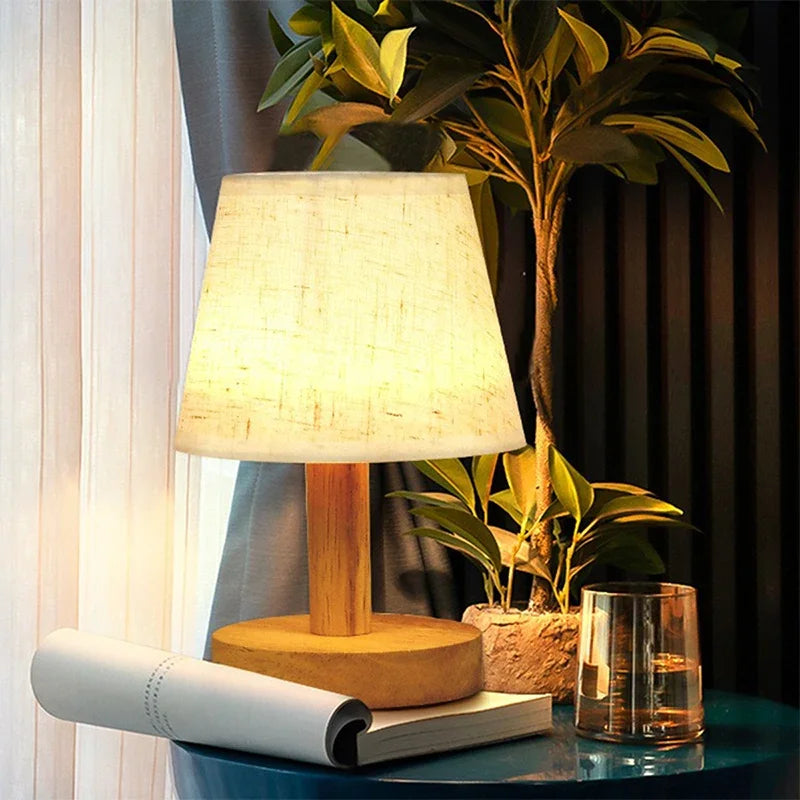 ATELIER-TIBET – Lampe de Bureau Japonaise LED Bois & Tissu