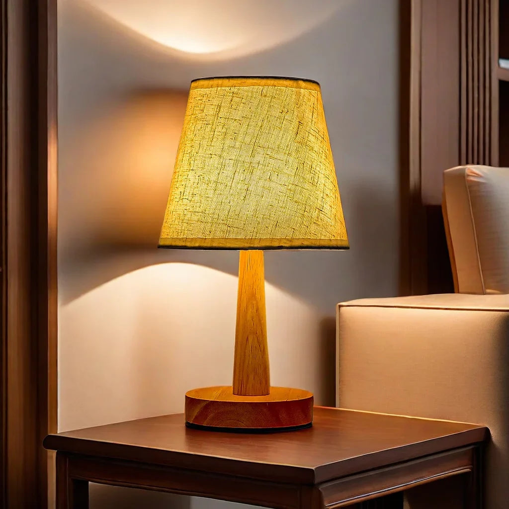 ATELIER-TIBET Lampe de Table Japonaise en Tissu et Bois – Lampe Zen Compacte pour Chambre ou Salon