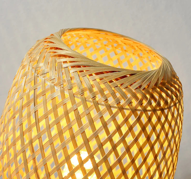 ATELIER-TIBET – Petite Lampe Japonaise Décorative Tissée en Bambou & Bois, Lumière Zen