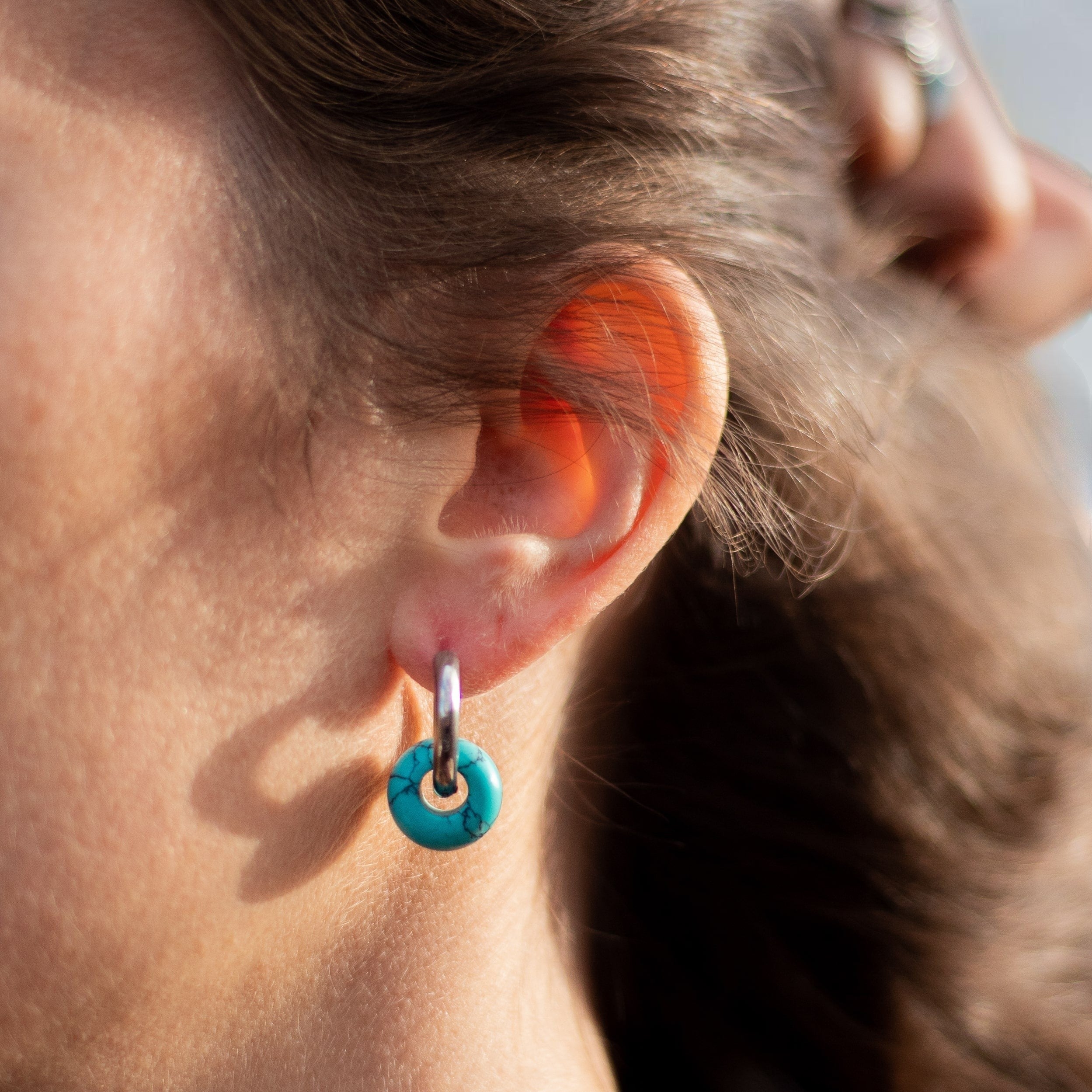 ATELIER-TIBET – Boucles d'Oreilles Double Créole en Pierres Naturelles