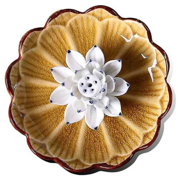 ATELIER-TIBET – Porte-Encens Lotus Sacré en Céramique Émaillée