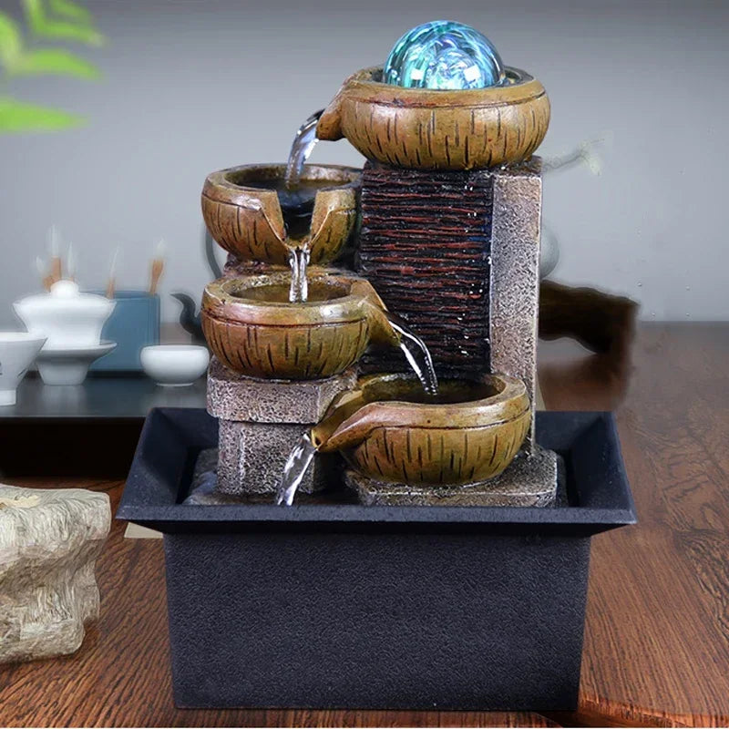 ATELIER-TIBET – Fontaine Japonaise d’Intérieur Lumineuse en Résine Naturelle avec LED et Pompe Silencieuse