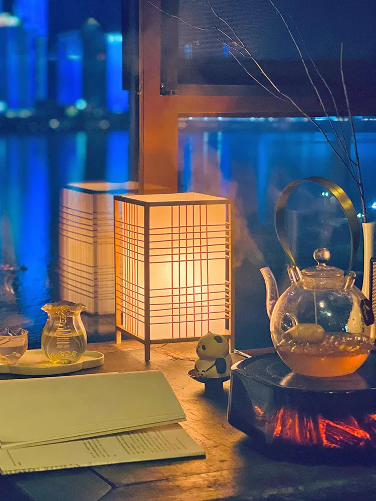 ATELIER-TIBET – Lampe de Table Japonaise en Bambou Naturel, Lumière Douce et Ambiance Zen