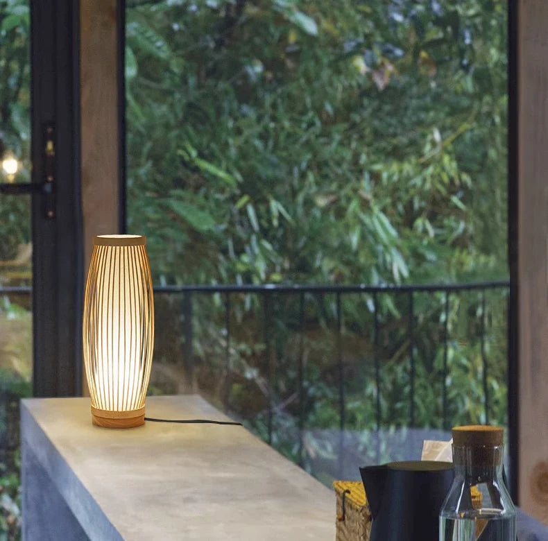 ATELIER-TIBET – Lampe Japonaise en Bambou Naturel, Éclairage Zen Ajustable E27