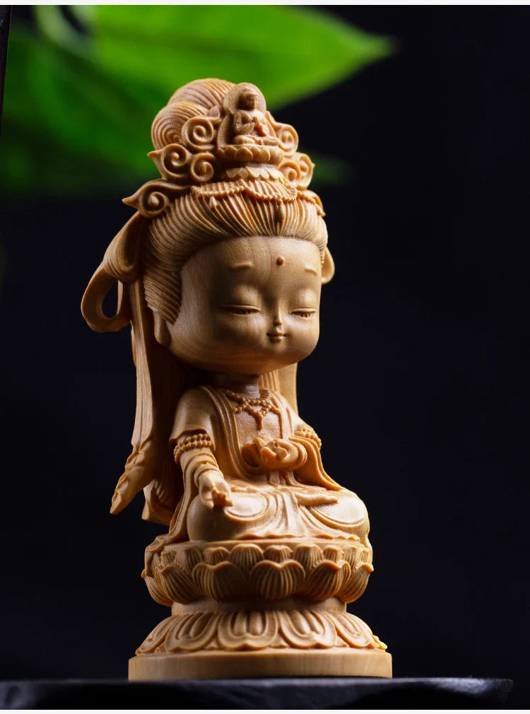 ATELIER-TIBET Statue Japonaise en Bois Sculpté | Décoration Zen Artisanale & Spirituelle