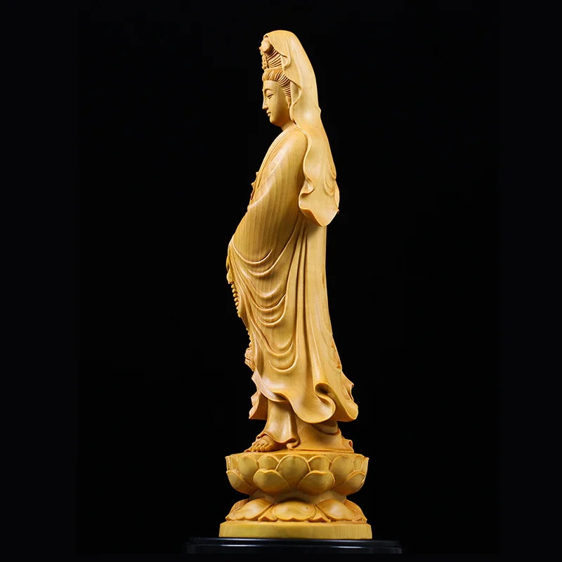 ATELIER-TIBET Statue Japonaise Guan Yin en Bois Massif | Sculpture Zen Compassion & Sérénité