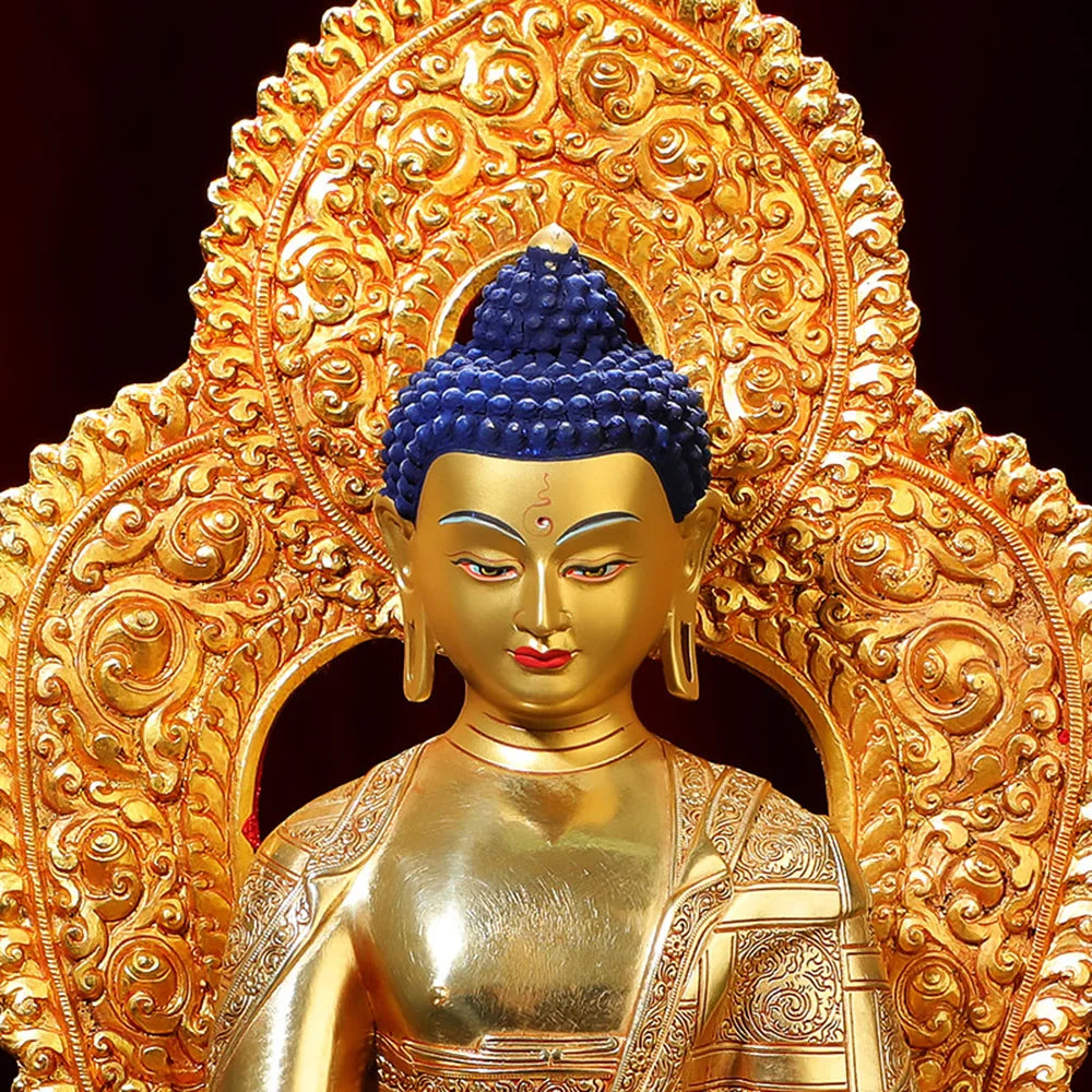 ATELIER-TIBET Ornement de bouddha Sakyamuni doré de 8 pouces, figurine en cuivre du bouddha, icônes ésotriques, petit ornement de bureau de culte à la maison