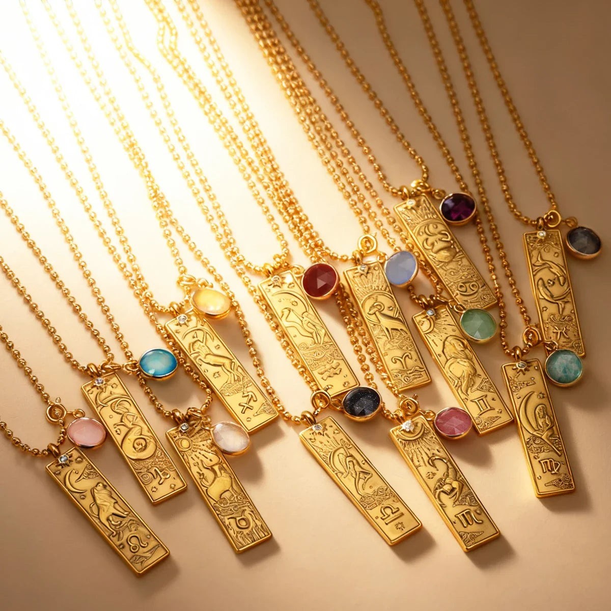 ATELIER-TIBET – Collier Rectangle - Signe Astrologique et sa Pierre Naturelle