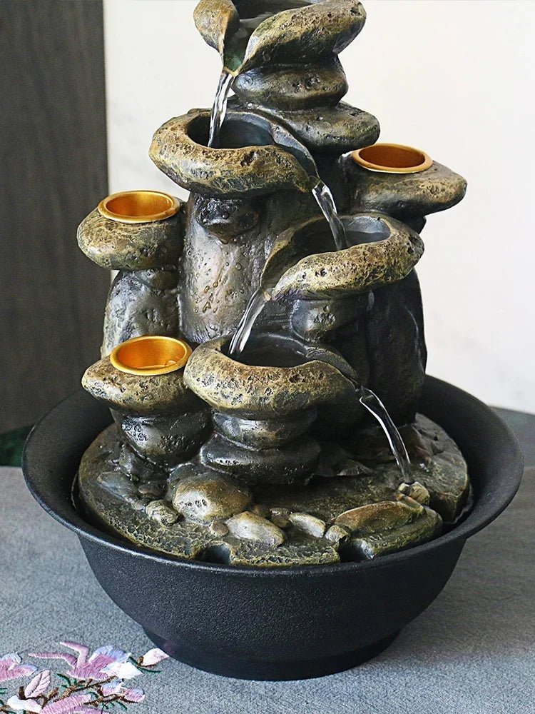 ATELIER-TIBET – Fontaine Japonaise d’Intérieur avec Bougeoirs, LED Intégrée et Pompe Silencieuse