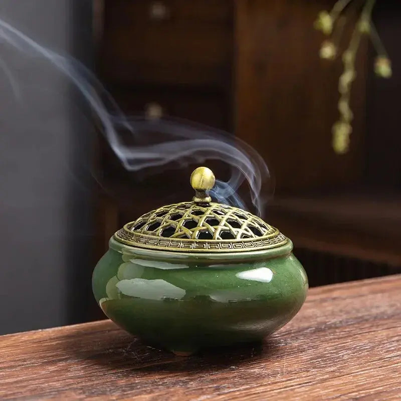 ATELIER-TIBET – Brûleur d’Encens en Céramique Bouddhiste, Sérénité & Élégance