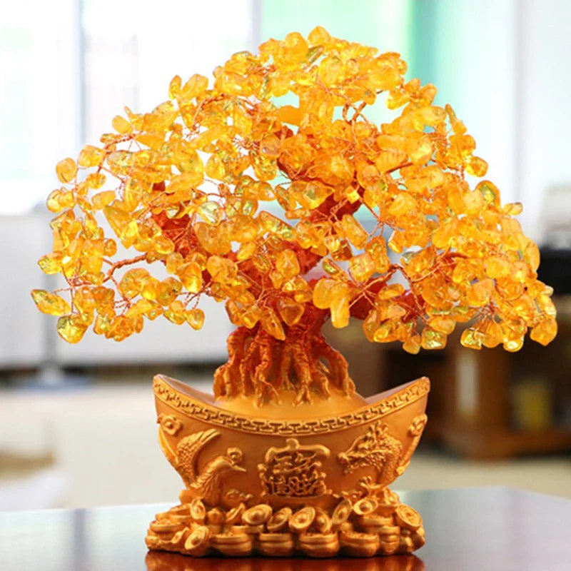 ATELIER-TIBET – Arbre d’Abondance Feng Shui en Cristaux Dorés