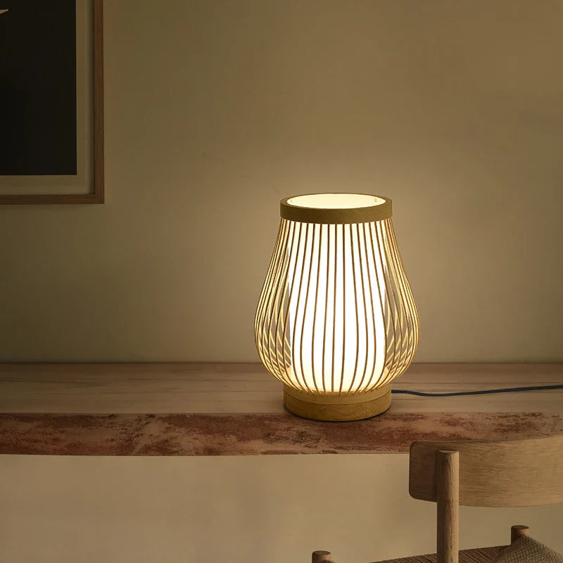 ATELIER-TIBET – Lampe Japonaise en Bambou Naturel, Éclairage Zen Ajustable E27