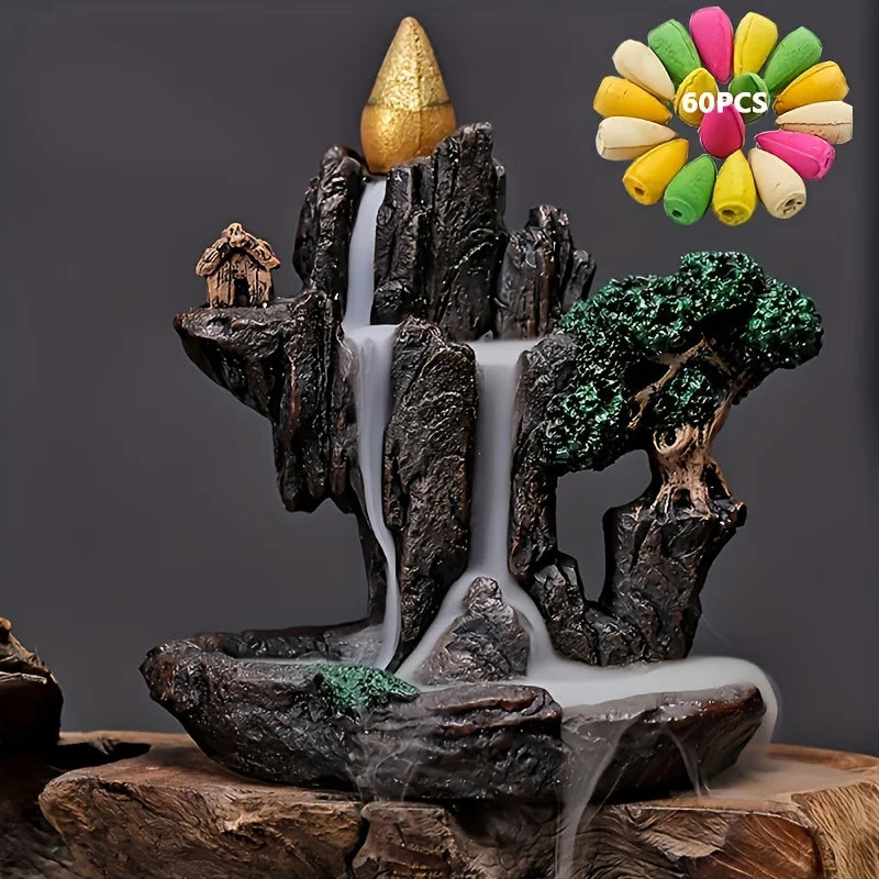ATELIER-TIBET – Brûleur d’Encens à Reflux Montagne Arbre & Rocher