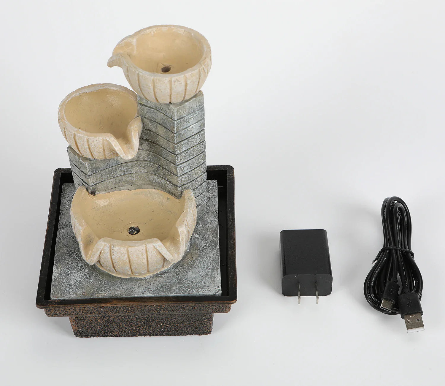 ATELIER-TIBET – Fontaine Japonaise Zen d’Intérieur en Résine Poly avec Pompe Silencieuse et Débit Réglable