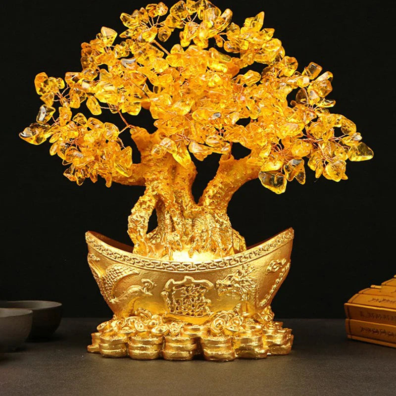 ATELIER-TIBET – Arbre d’Abondance Feng Shui en Cristaux Dorés
