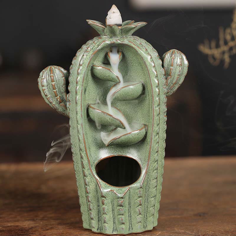 ATELIER-TIBET Brûleur d'encens à reflux en céramique Cactus Healing Smoke Fountain
