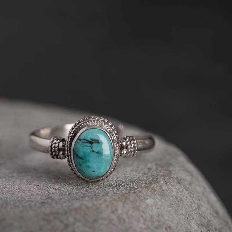 ATELIER-TIBET – Bague Sagesse en Turquoise Naturelle & Argent Sterling 925 – Ajustable Unisexe
