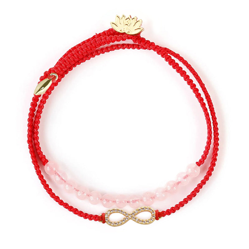 ATELIER-TIBET Bracelet Lotus Cristal Rose & Cordon Rouge – Amour & Intention