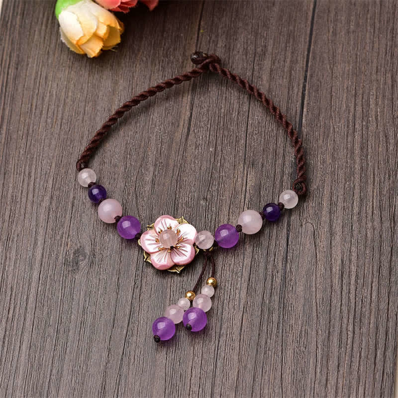 ATELIER-TIBET Chevillère Améthyste et Quartz Rose Naturels