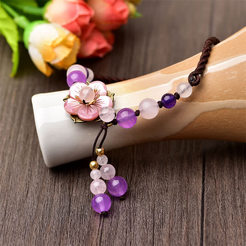 ATELIER-TIBET Chevillère Améthyste et Quartz Rose Naturels