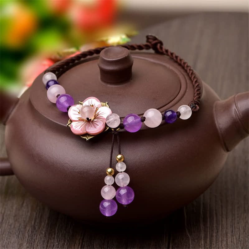 ATELIER-TIBET Chevillère Améthyste et Quartz Rose Naturels