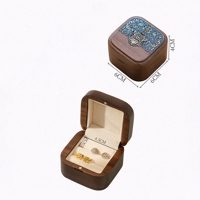 ATELIER-TIBET Boîte de rangement de bijoux en bois de noyer noir fait à la main rétro, boîte-cadeau en bois de feuille