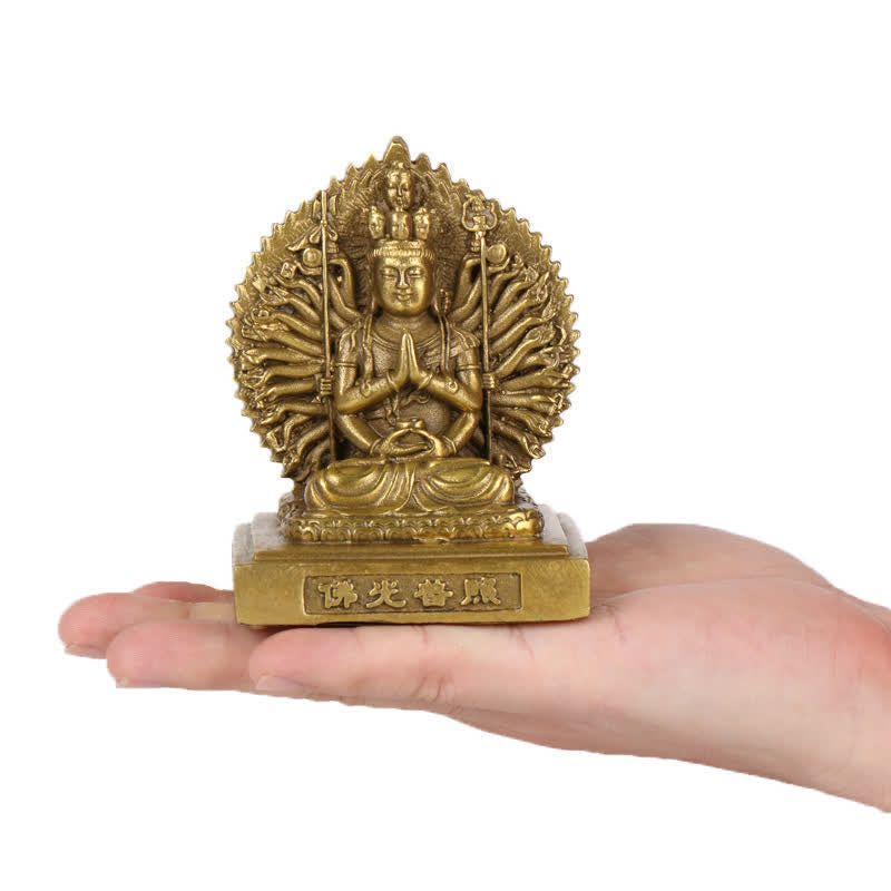 ATELIER-TIBET Figurine d'Avalokitesvara à mille mains de Chenrezig, statue de protection double face Kuan Yin Bodhisattva en cuivre massif, décoration