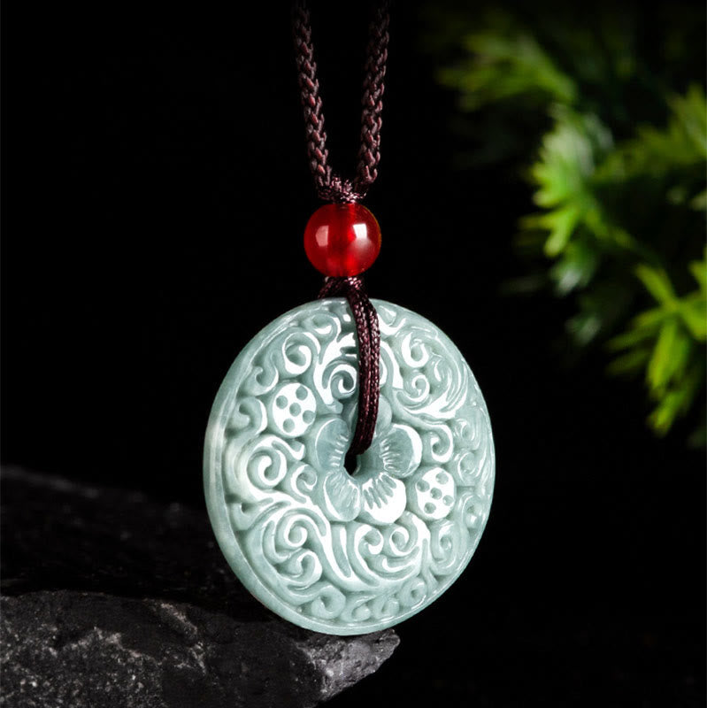ATELIER-TIBET – Pendentif Fleur de Jade Vert, Boucle de Paix & Harmonie